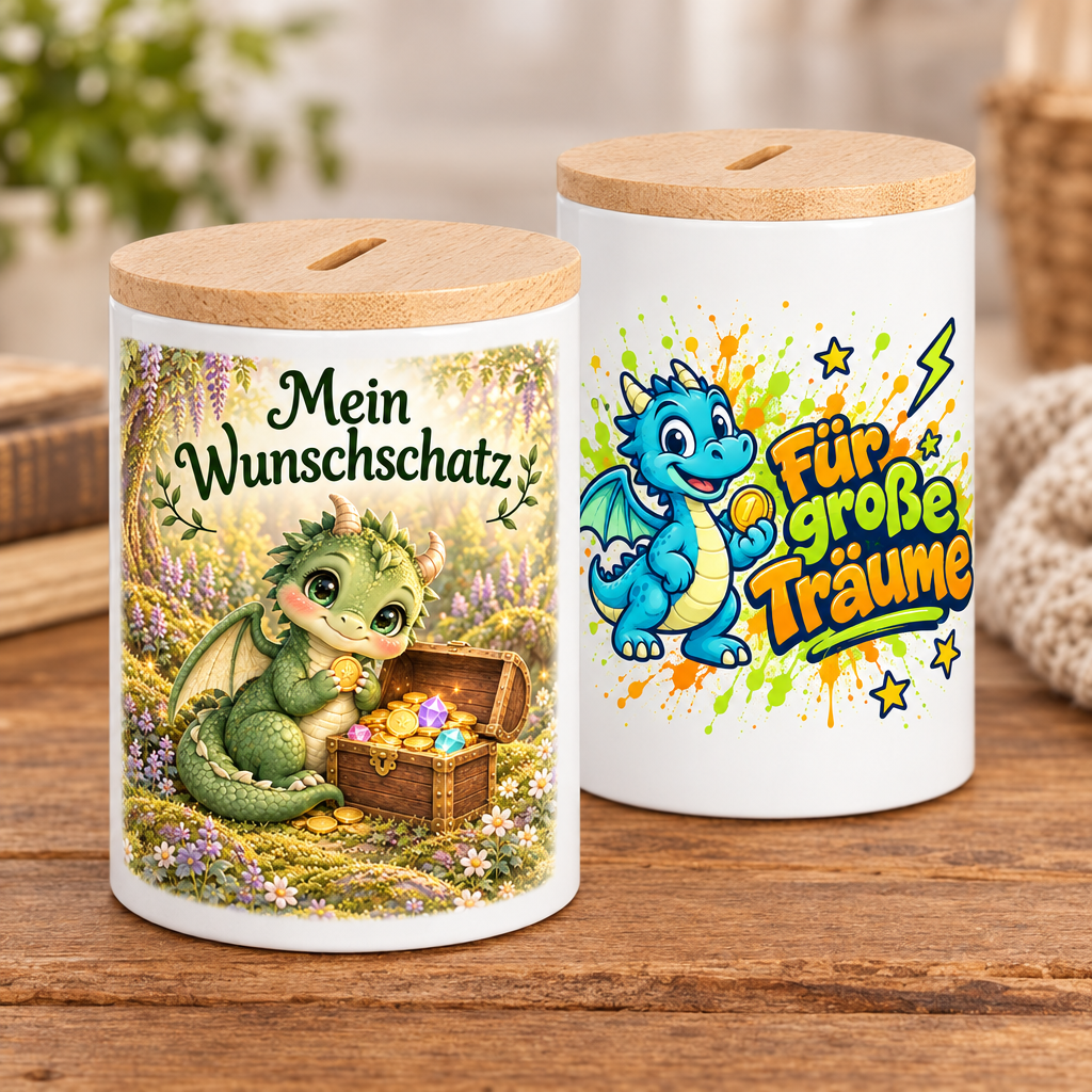 Spardosen mit Fantasy- und Graffiti-Drachen