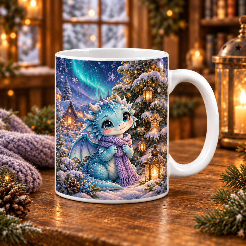 Kategoriebild für Winter- und Weihnachtstassen mit niedlichem Winterdrachen