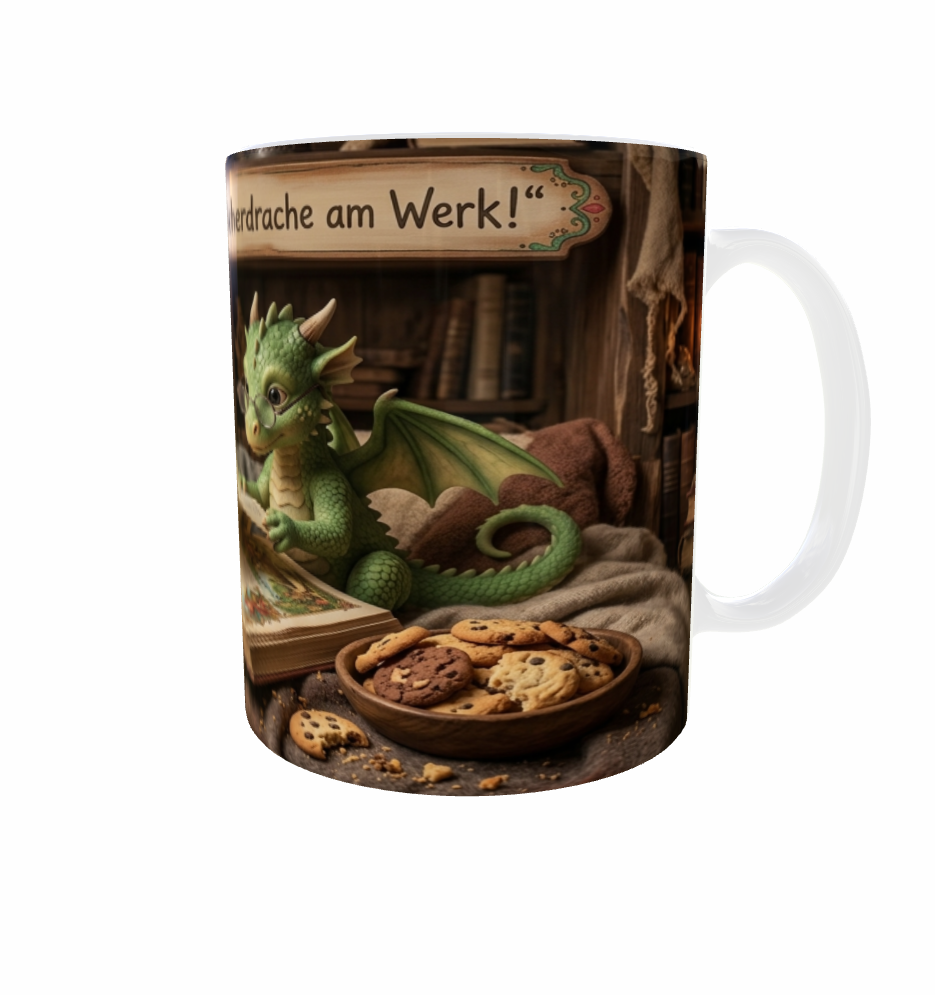 Lese-Tasse – Vorsicht: Kleiner Bücherdrache am Werk!