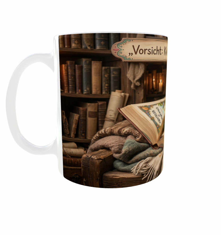 Lese-Tasse – Vorsicht: Kleiner Bücherdrache am Werk!