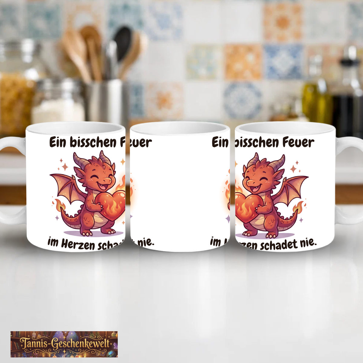 Ein bisschen Feuer im Herzen schadet nie. – Drachen-Tasse