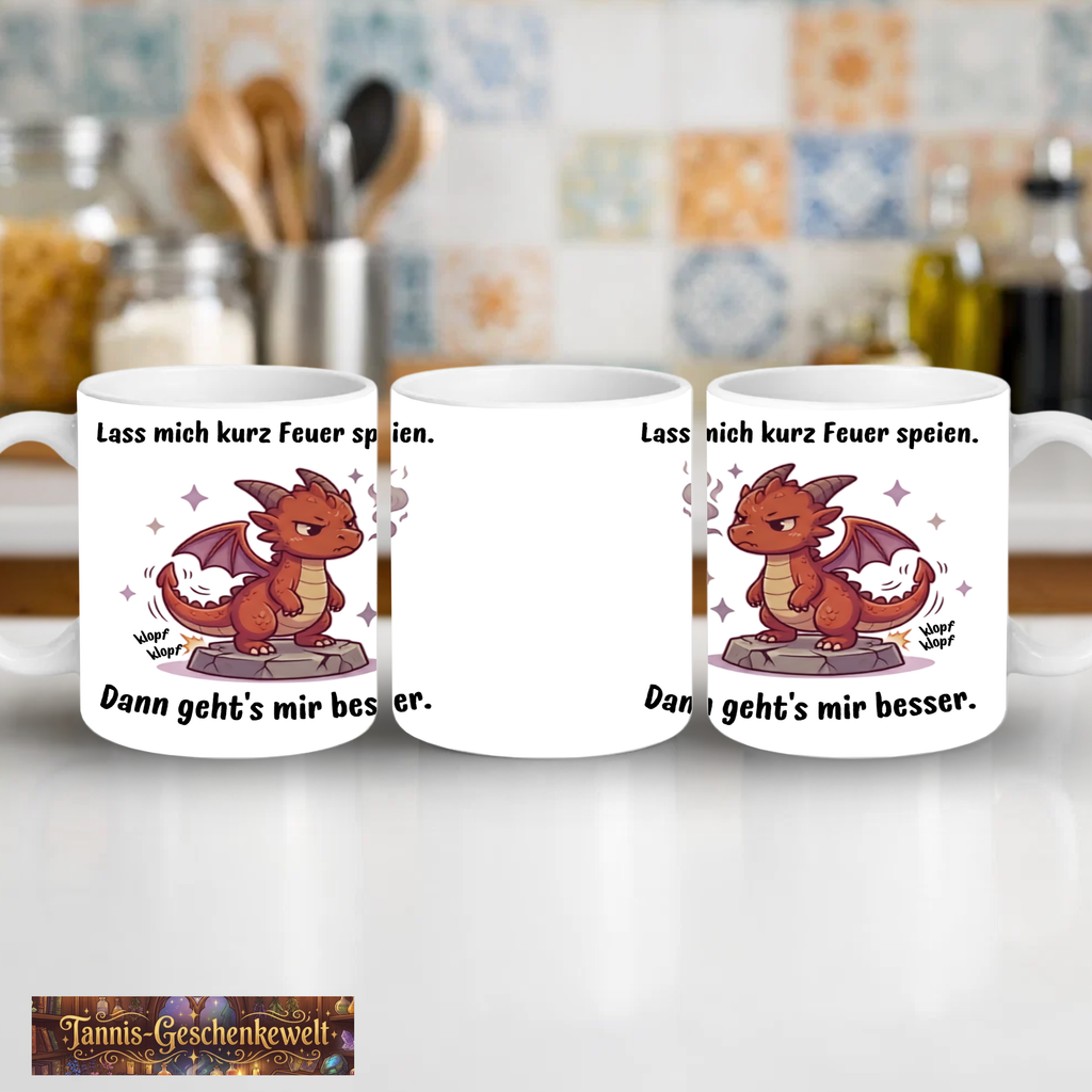 Lass mich kurz Feuer speien. Dann geht's mir besser. – Drachen-Kaffeetasse