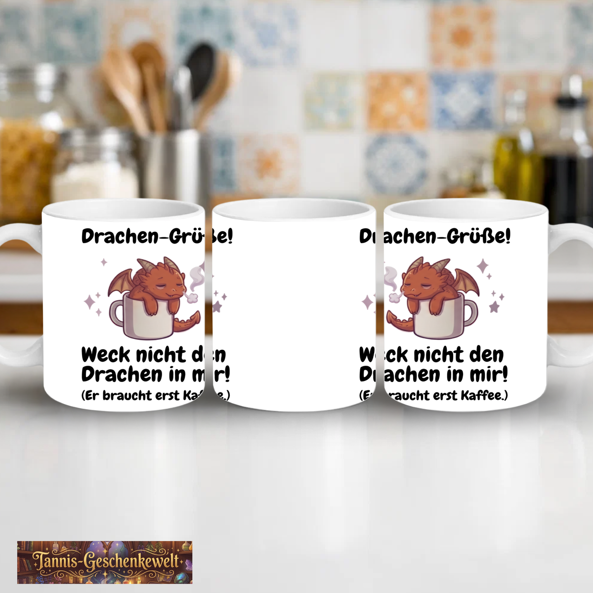 Weck nicht den Drachen in mir! (Er braucht erst Kaffee.) – Drachen-Kaffeetasse