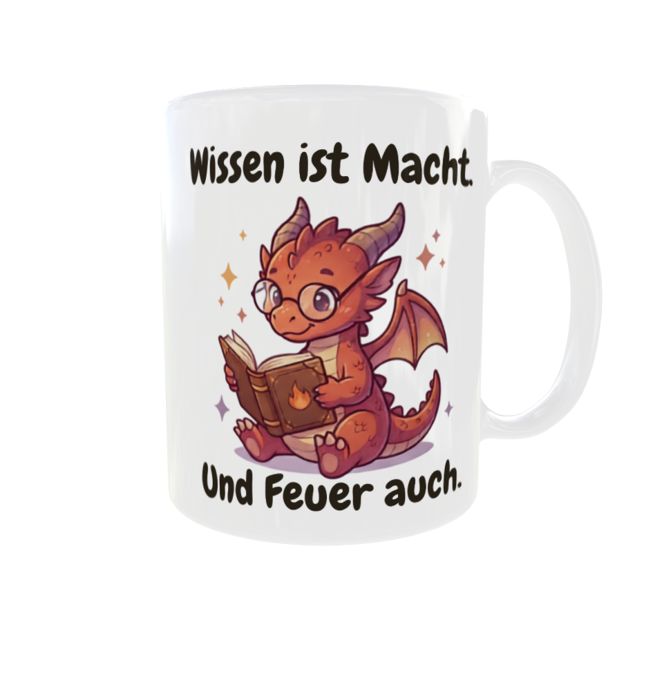 Wissen ist Macht. Und Feuer auch. – Drachen-Tasse