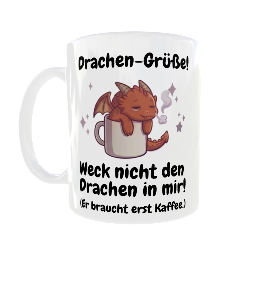 Weck nicht den Drachen in mir! (Er braucht erst Kaffee.) – Drachen-Kaffeetasse