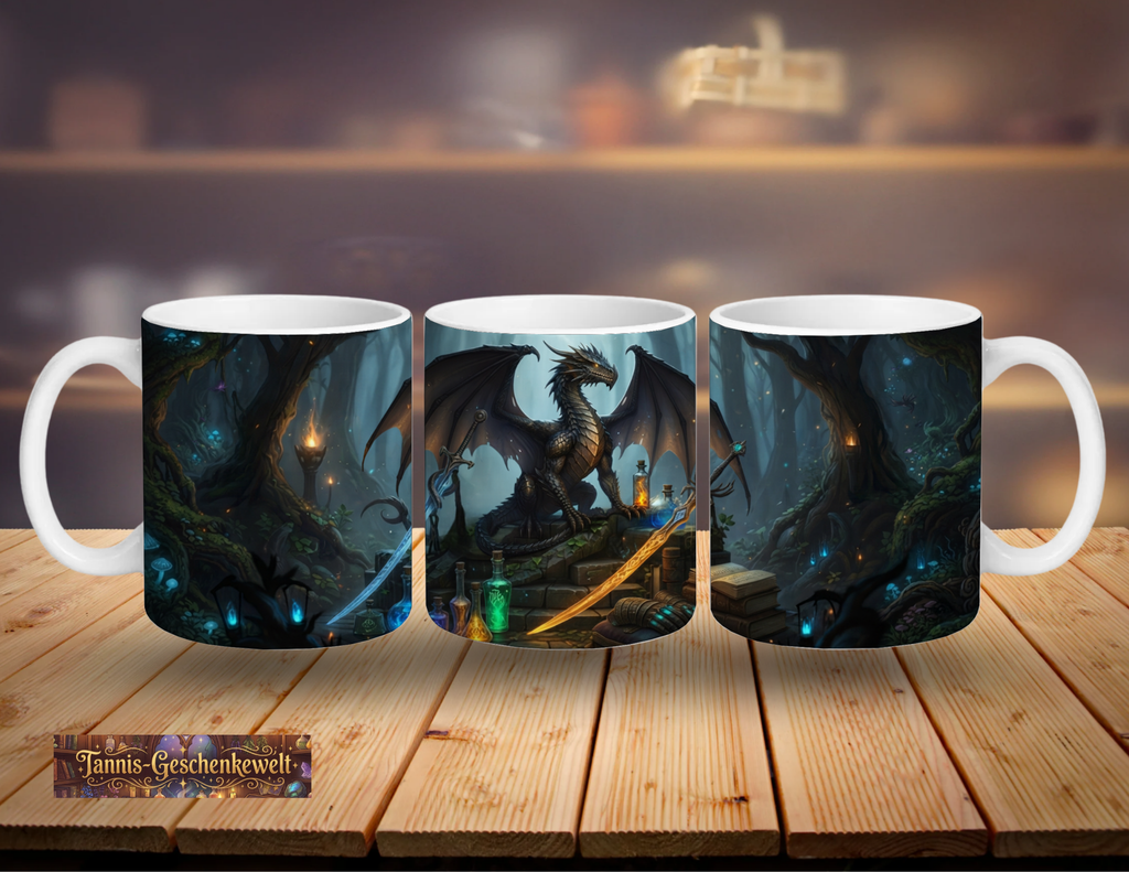 Drache auf Felsen – Fantasy Tasse