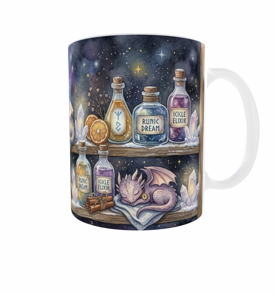 Bücherdrache-Tasse – Kleine Drachen im magischen Regal