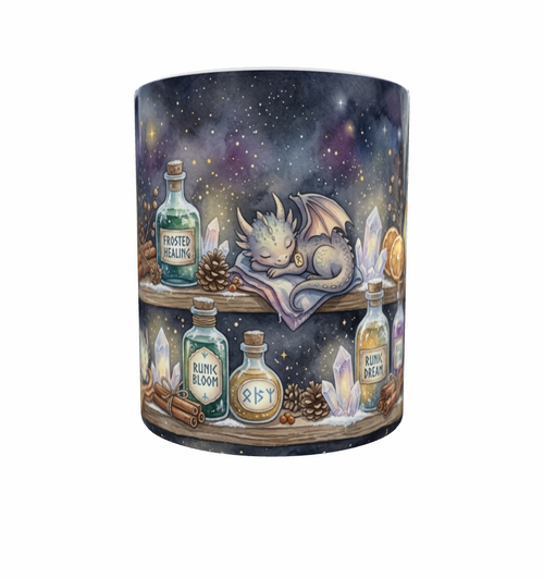Bücherdrache-Tasse – Kleine Drachen im magischen Regal