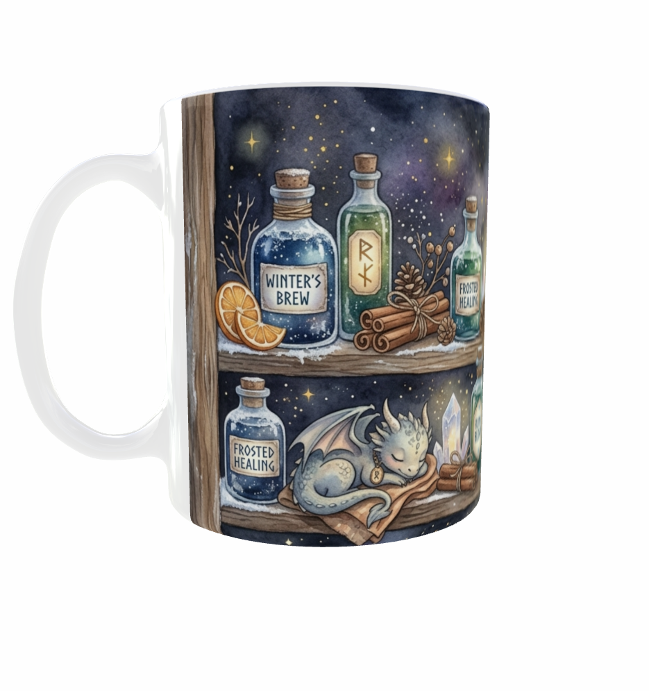 Bücherdrache-Tasse – Kleine Drachen im magischen Regal