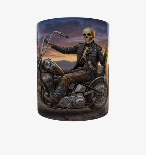 Easy Rider Skelett auf Chopper – Coole Biker-Tasse