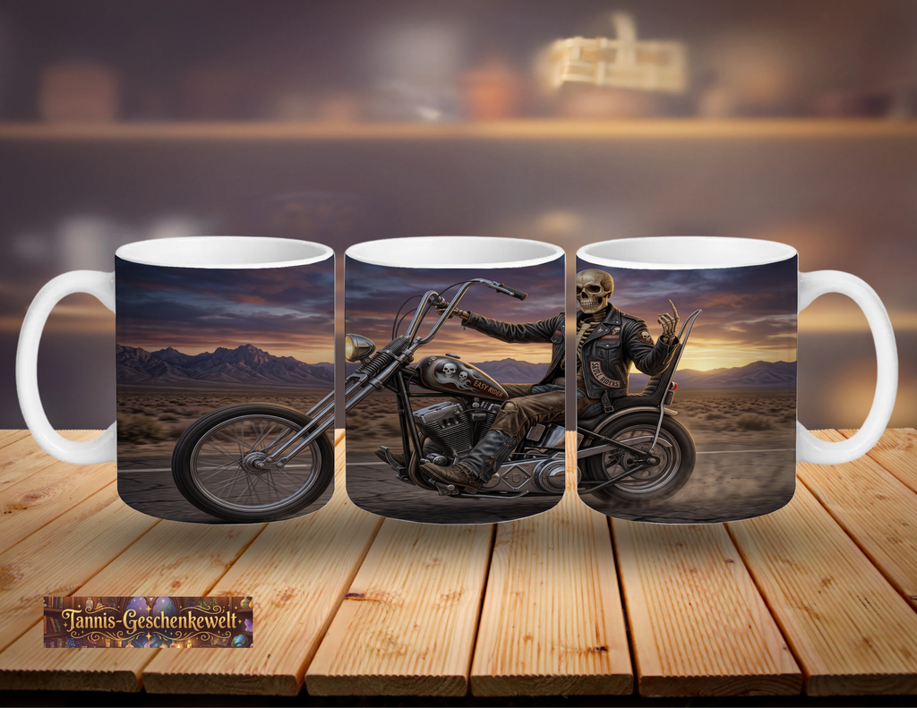 Easy Rider Skelett auf Chopper – Coole Biker-Tasse