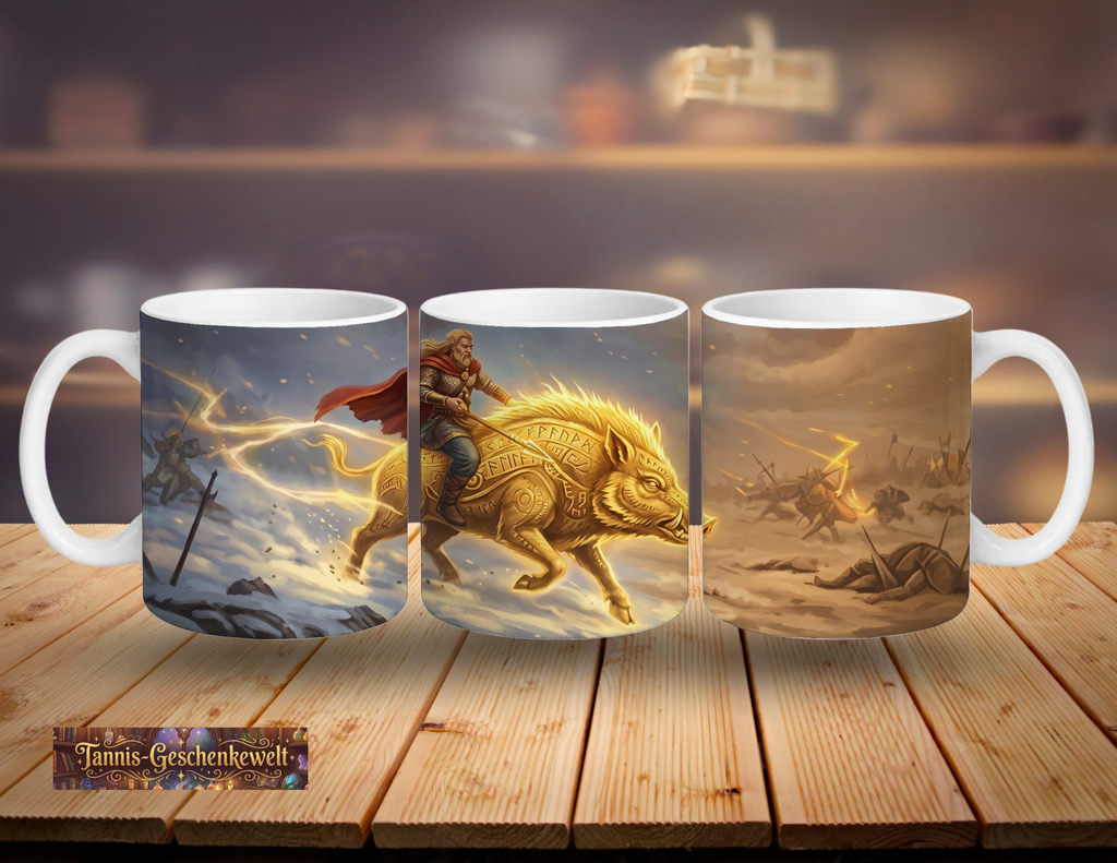 Freyr auf Gullinbursti – Nordische Mythologie Tasse