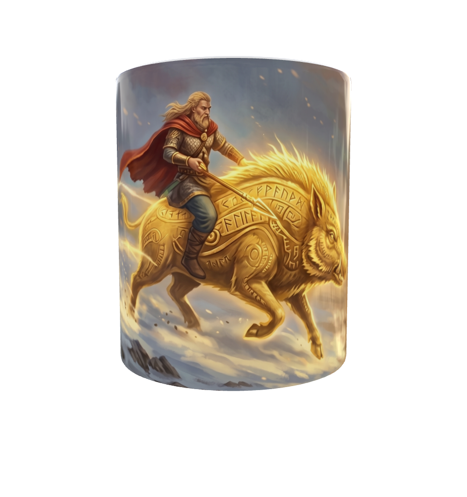 Freyr auf Gullinbursti – Nordische Mythologie Tasse
