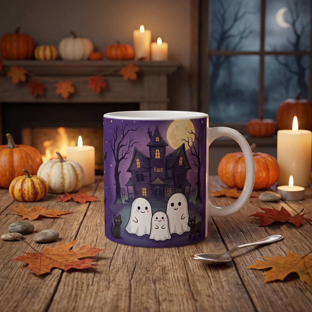 Spooky Cute Tasse – Kleine Geisterfamilie & Spukschloss | Halloween Geschenk
