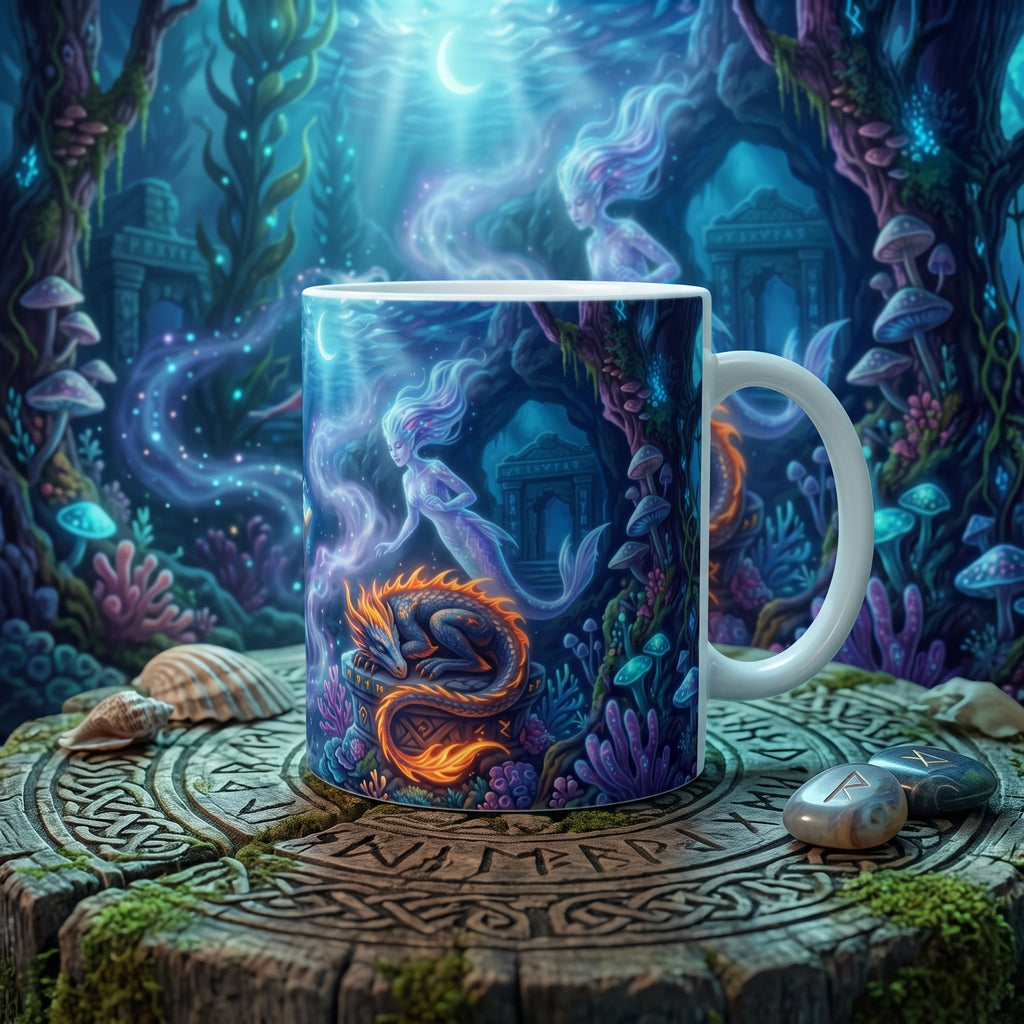 Keramiktasse Meerjungfrau & Drache – Magische Unterwasserwelt