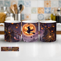 Hexe auf dem Besen – Halloween-Tasse mit Kürbismond