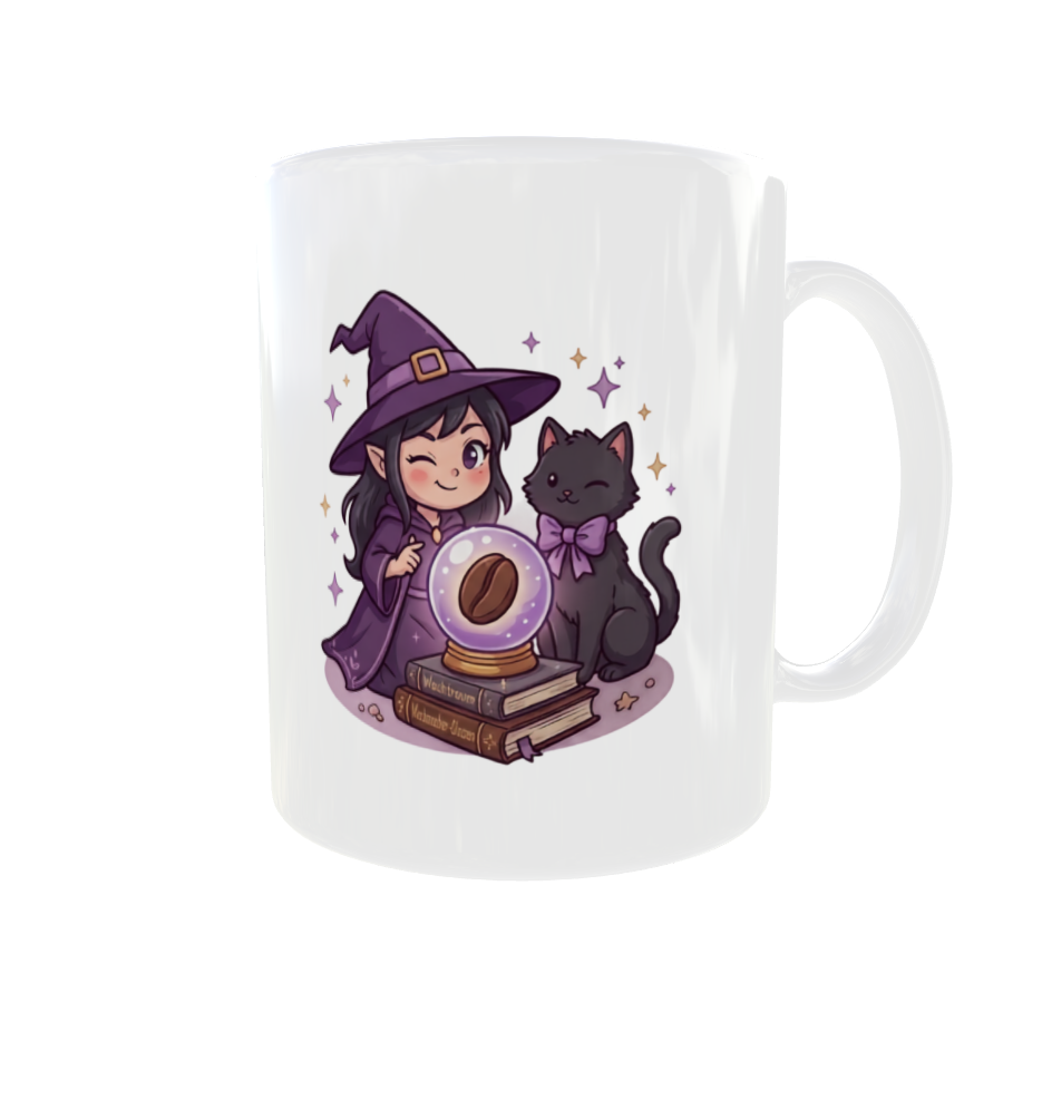 Die Kristallkugel zeigt: Du brauchst Kaffee. – Hexen-Kaffeetasse