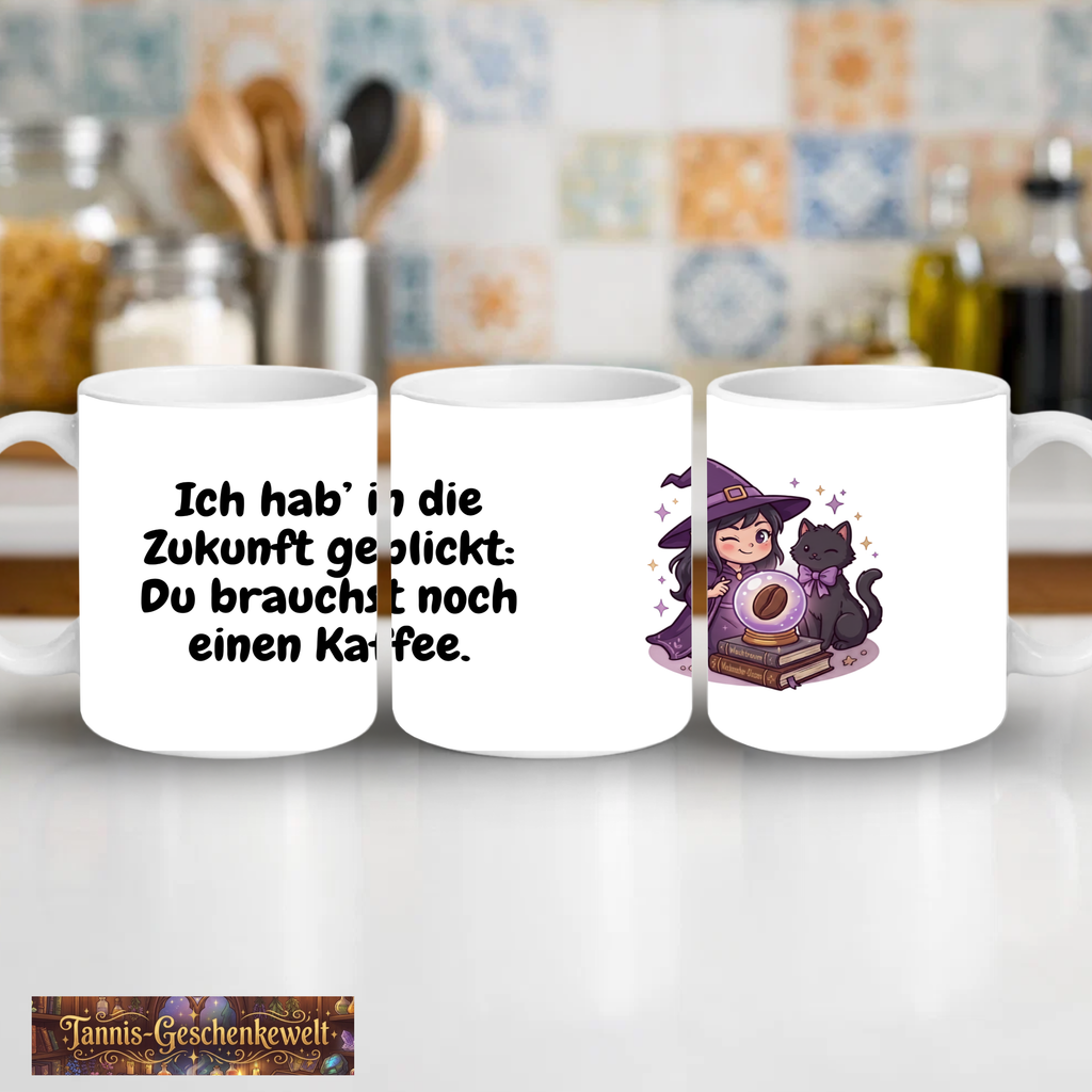 Die Kristallkugel zeigt: Du brauchst Kaffee. – Hexen-Kaffeetasse