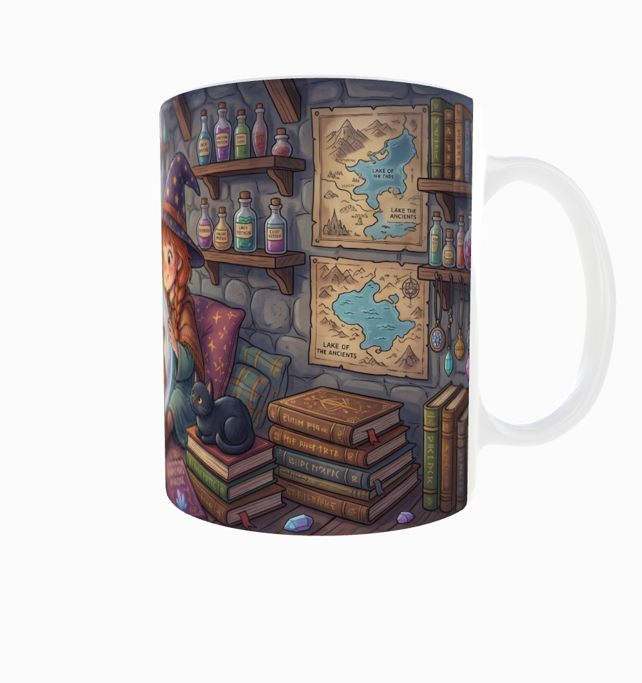 Enkelin blickt in die Hexenkugel zur Oma – Magische Tasse