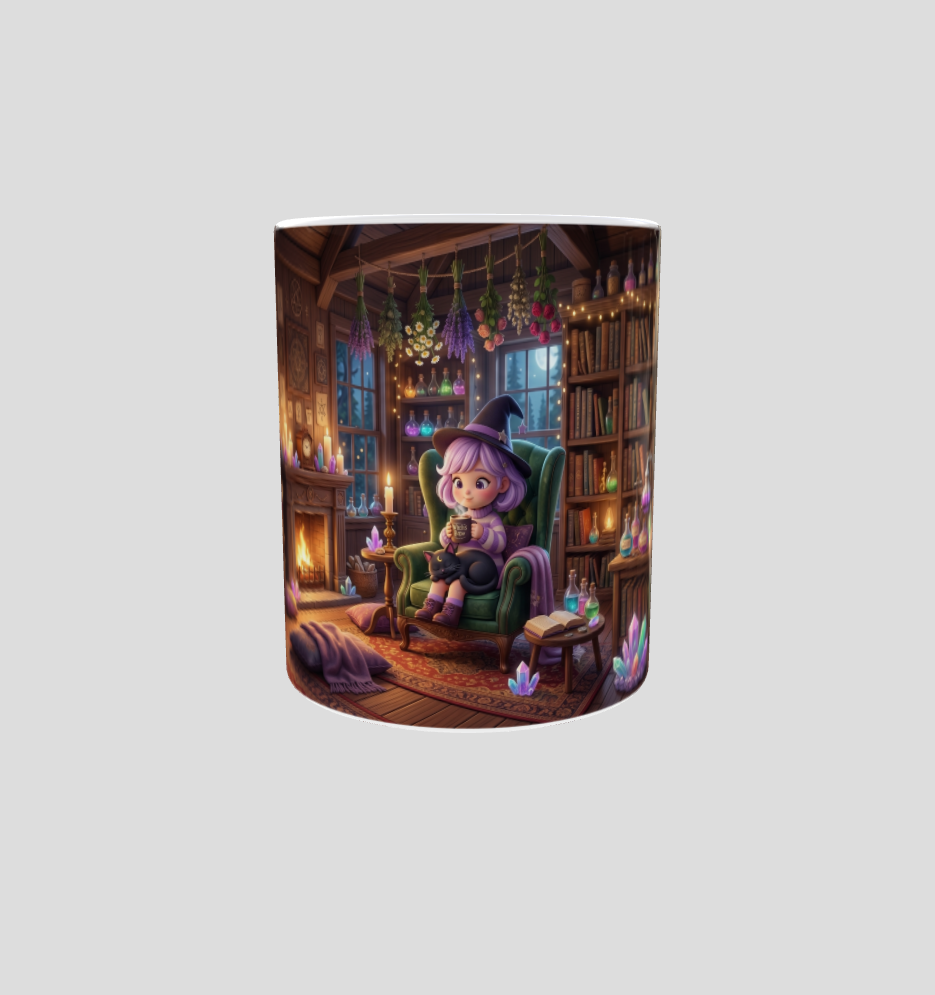 Tasse Cozy Witch | Kleine Hexe in der Zauberbibliothek