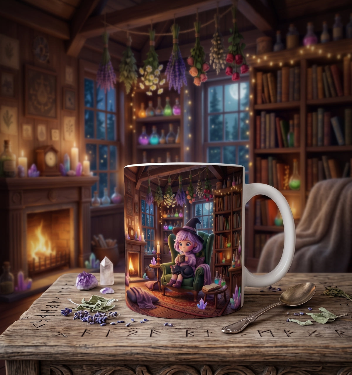 Tasse Cozy Witch | Kleine Hexe in der Zauberbibliothek
