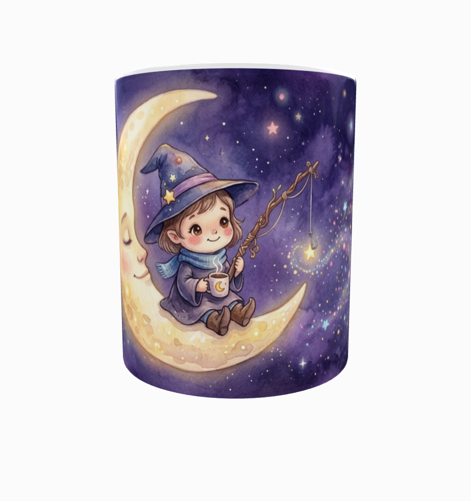 Kleines Hexenmädchen auf dem Mond – Magische Kindertasse