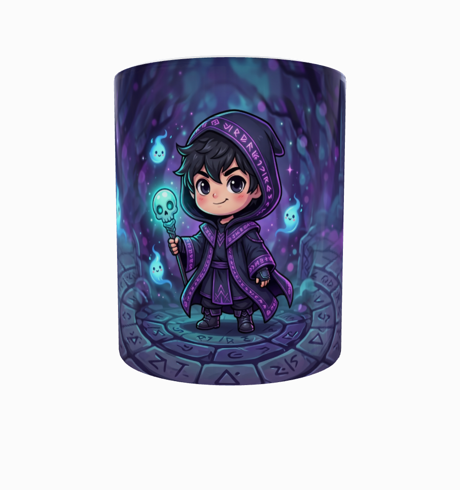 Kleiner Nekromant mit Totenkopfstab – Magische Kindertasse
