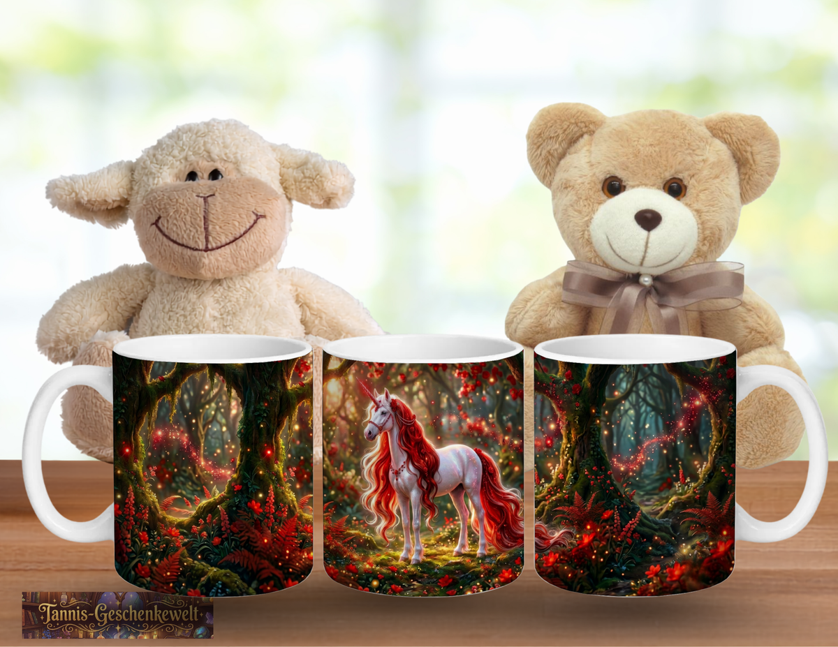 Weißes Einhorn mit Roter Mähne – Magische Kindertasse