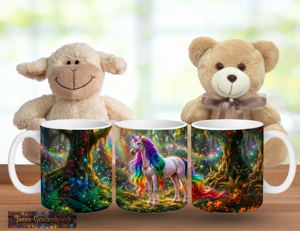 Weißes Einhorn mit Regenbogenmähne – Magische Kindertasse