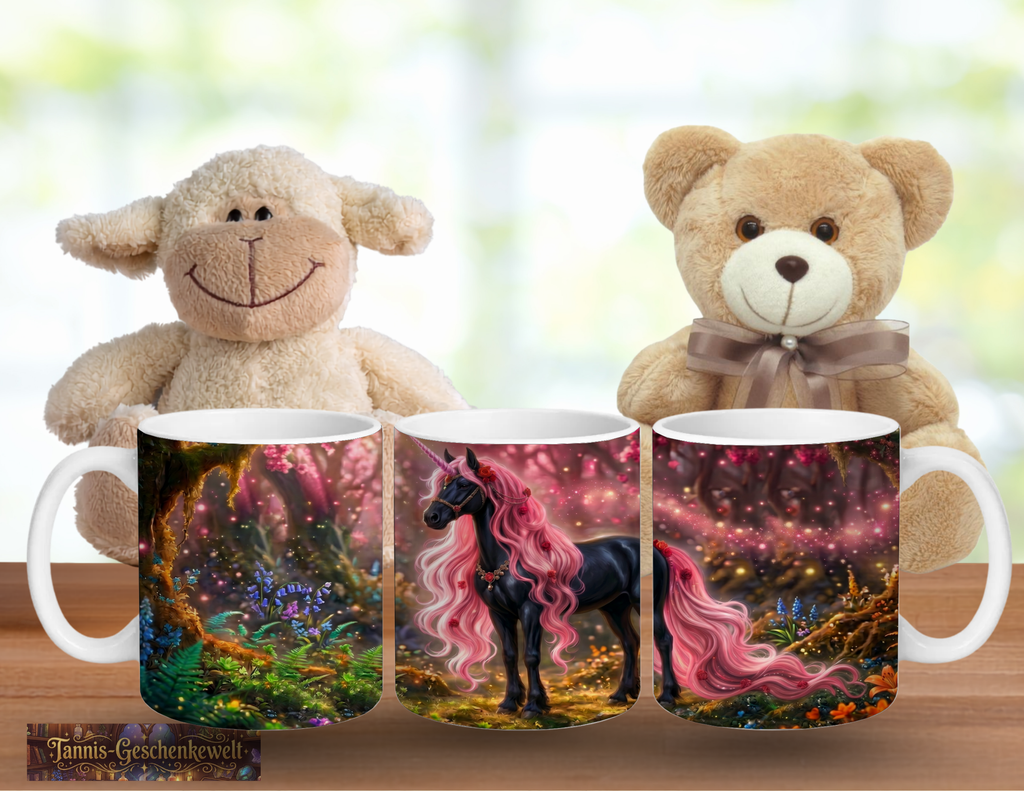 Schwarzes Einhorn mit Rosa Mähne – Magische Kindertasse