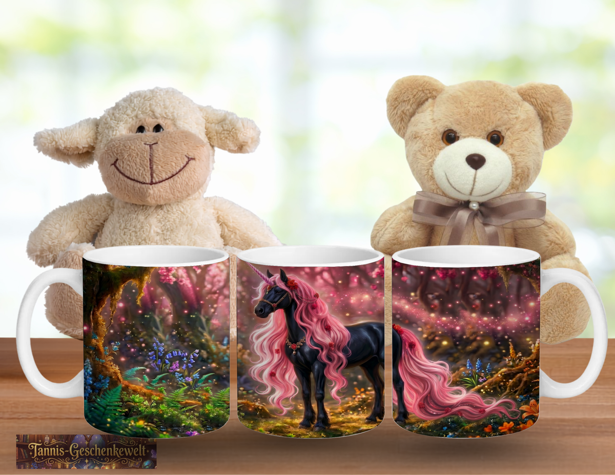 Schwarzes Einhorn mit Rosa Mähne – Magische Kindertasse