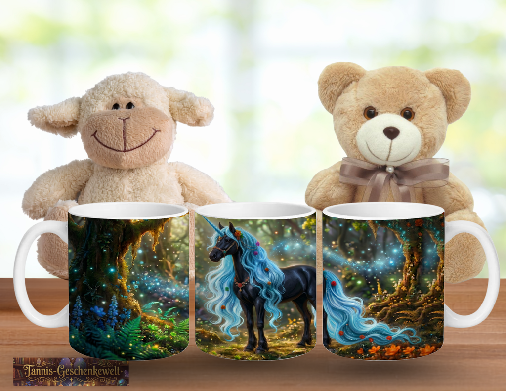 Schwarzes Einhorn mit Hellblauer Mähne – Magische Kindertasse