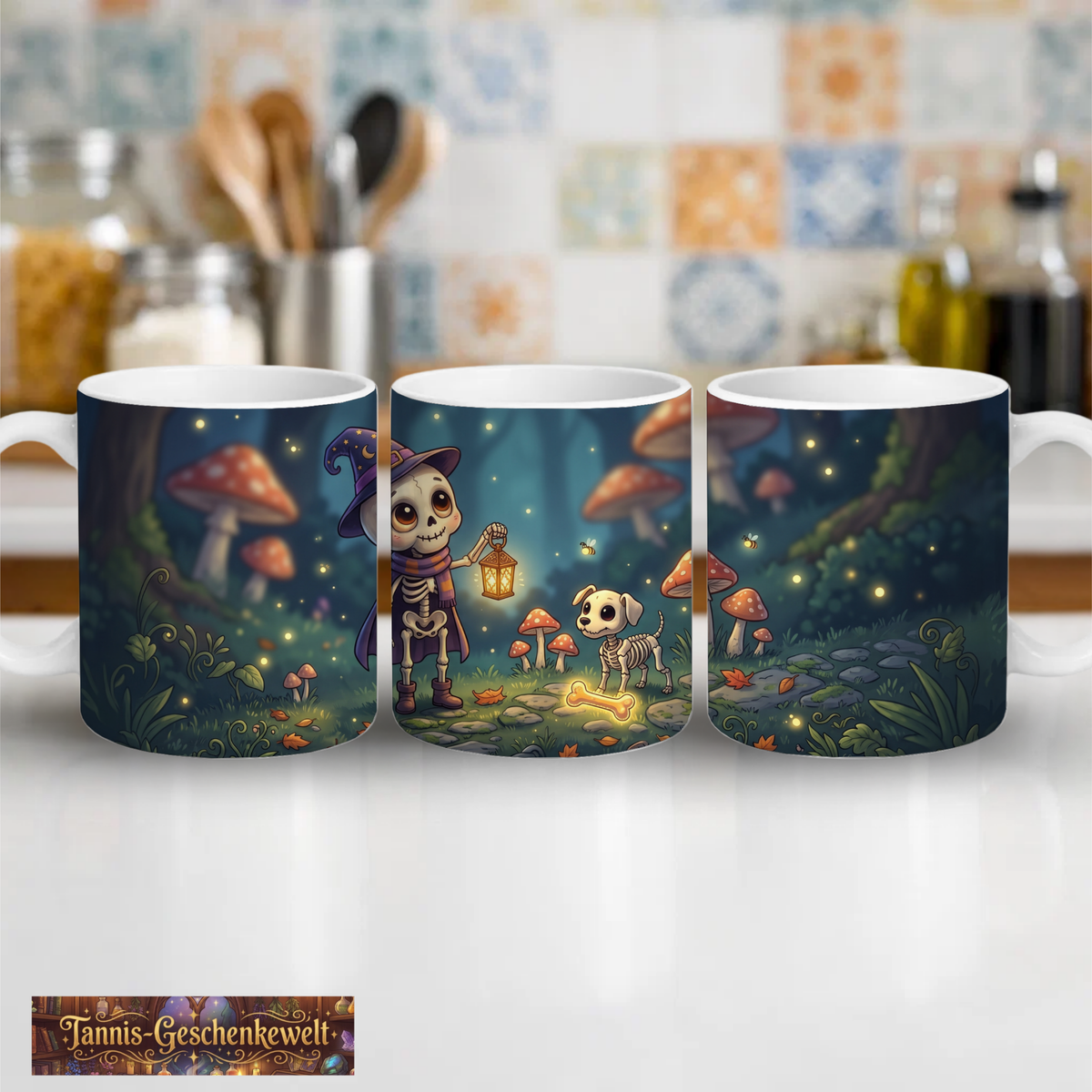 Magische Fantasy-Tasse mit niedlichem Skelett-Motiv