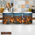 Halloween-Tasse | Skelett-Hexenkind im Kürbisfeld