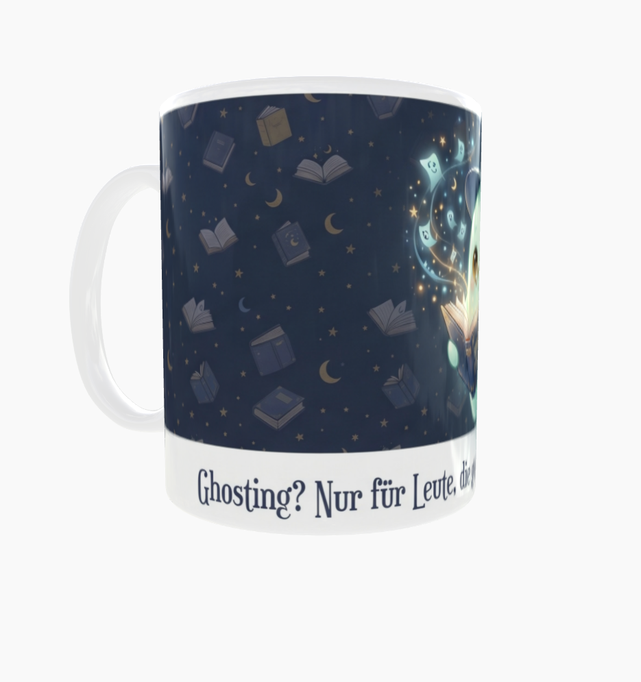 Lese-Tasse – Büchergeist mit Ghosting-Spruch