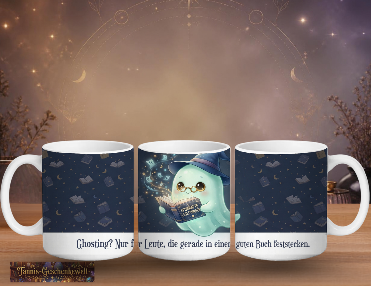 Lese-Tasse – Büchergeist mit Ghosting-Spruch