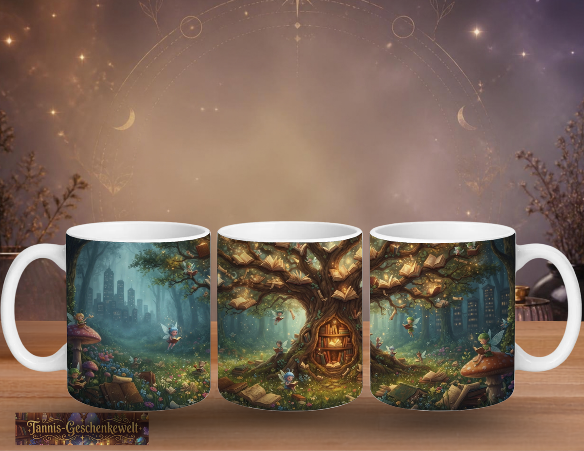 Lese-Tasse – Magischer Bücherbaum im Feenwald