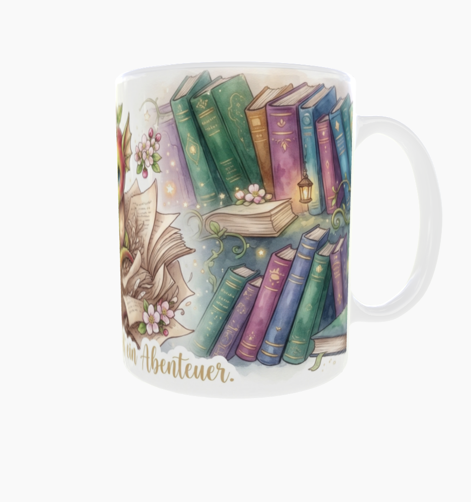 Lese-Tasse – Apfeldrache im Bücherabenteuer