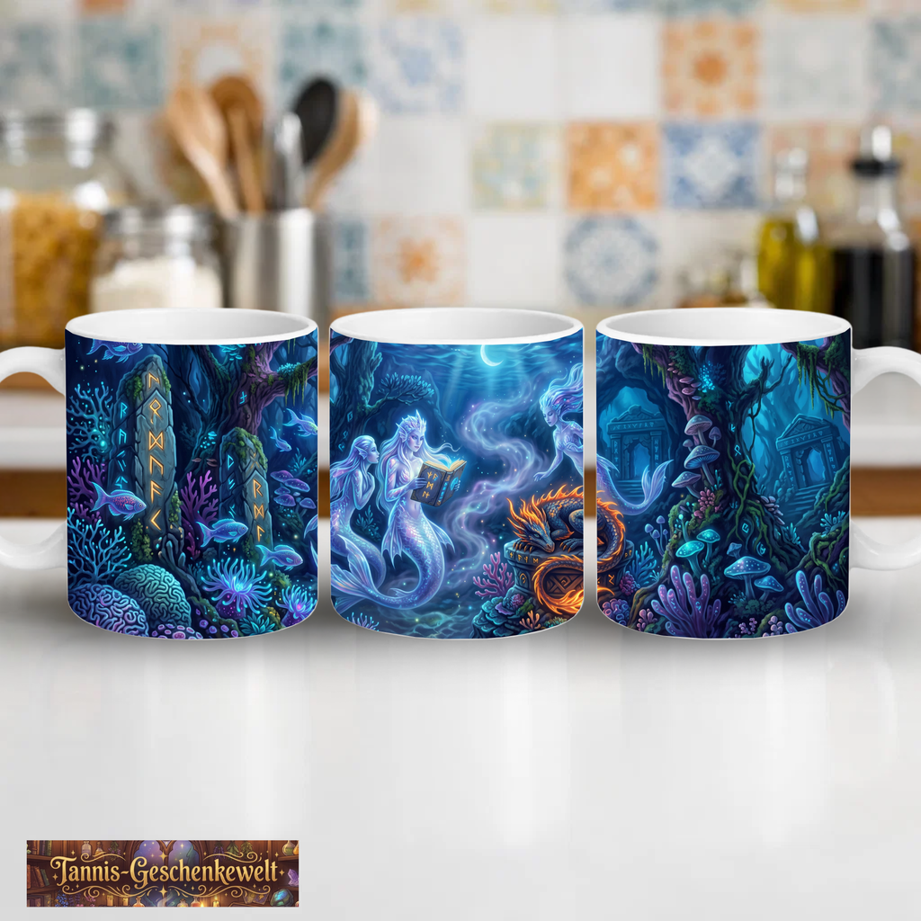 Keramiktasse Meerjungfrau & Drache – Magische Unterwasserwelt
