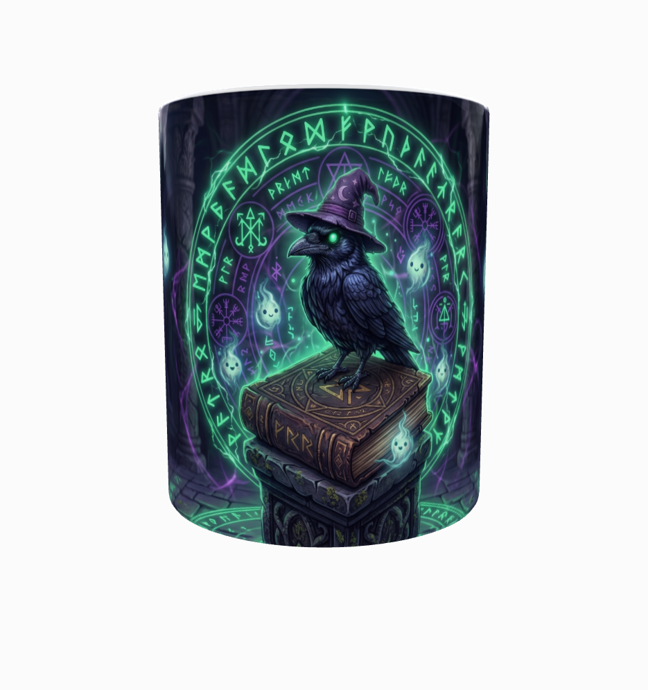 Rabe auf dem Zauberbuch – Mystische Hexen-Tasse