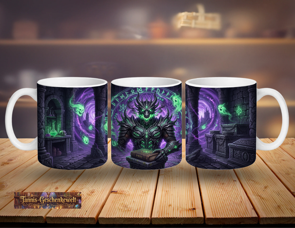 Dunkler Dämon mit Zauberbuch – Epische Dark-Fantasy-Tasse