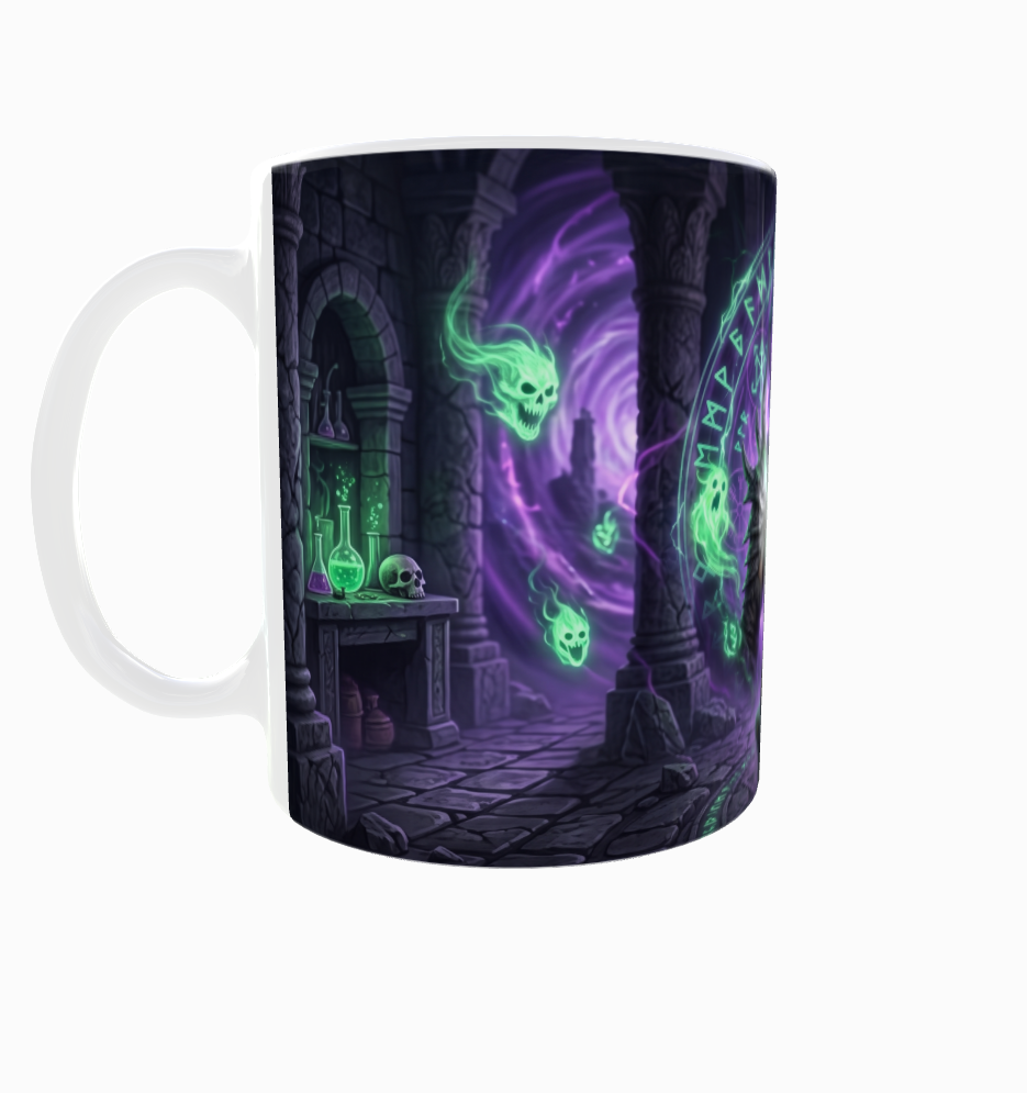 Dunkler Dämon mit Zauberbuch – Epische Dark-Fantasy-Tasse