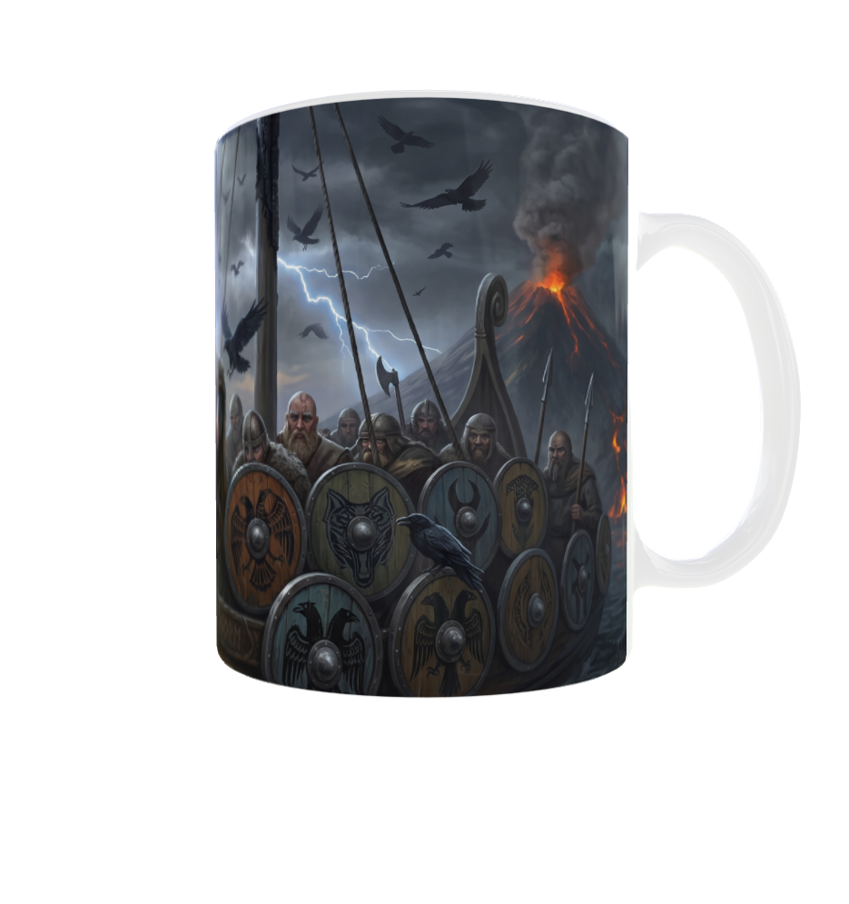 Wikinger Krieger auf Drachenschiff – Nordische Fantasy-Tasse