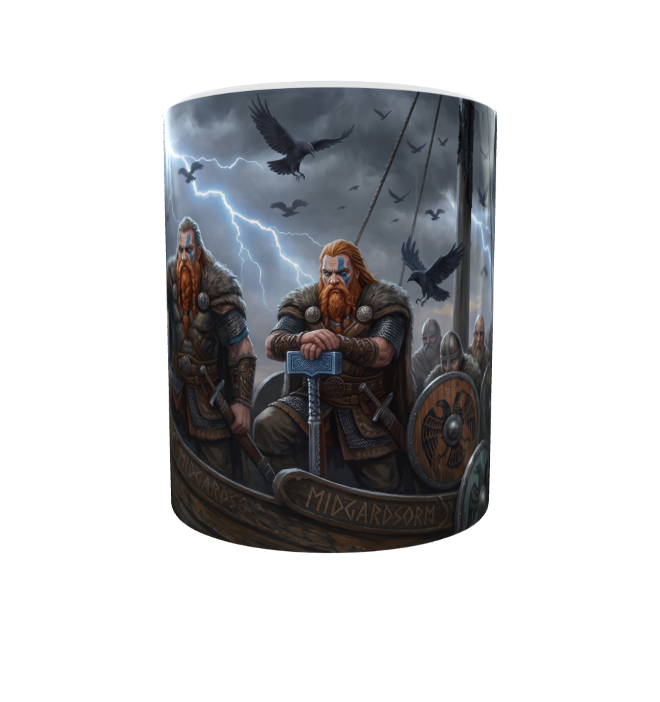 Wikinger Krieger auf Drachenschiff – Nordische Fantasy-Tasse