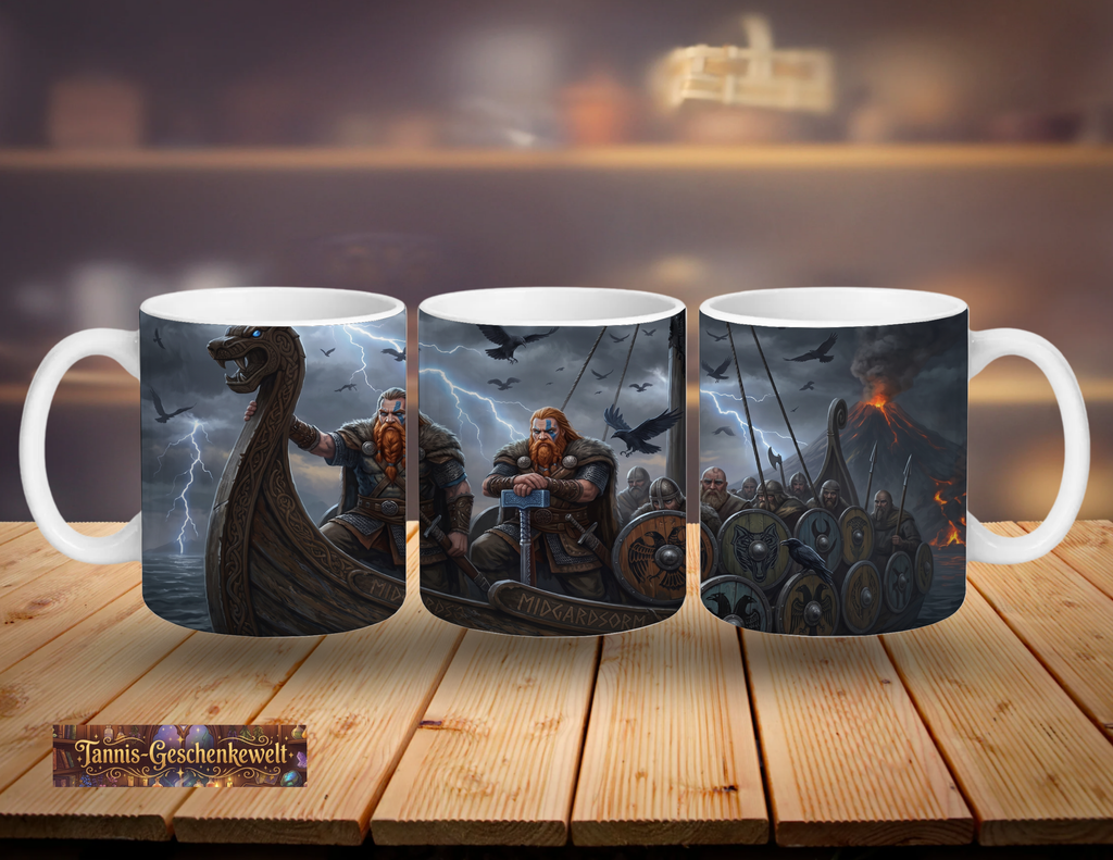 Wikinger Krieger auf Drachenschiff – Nordische Fantasy-Tasse
