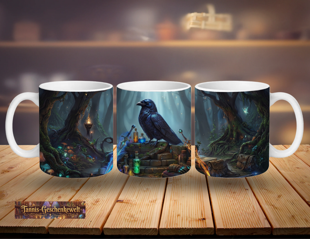 Rabe auf Felsen – Gothic-Fantasy-Tasse