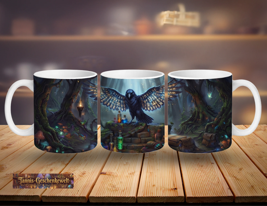 Rabe auf Felsen mit Flügeln – Gothic Tasse
