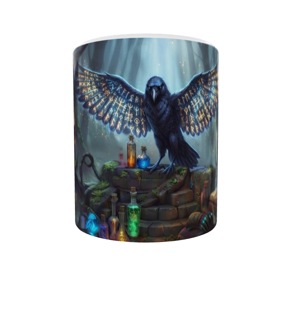 Rabe auf Felsen mit Flügeln – Gothic Tasse
