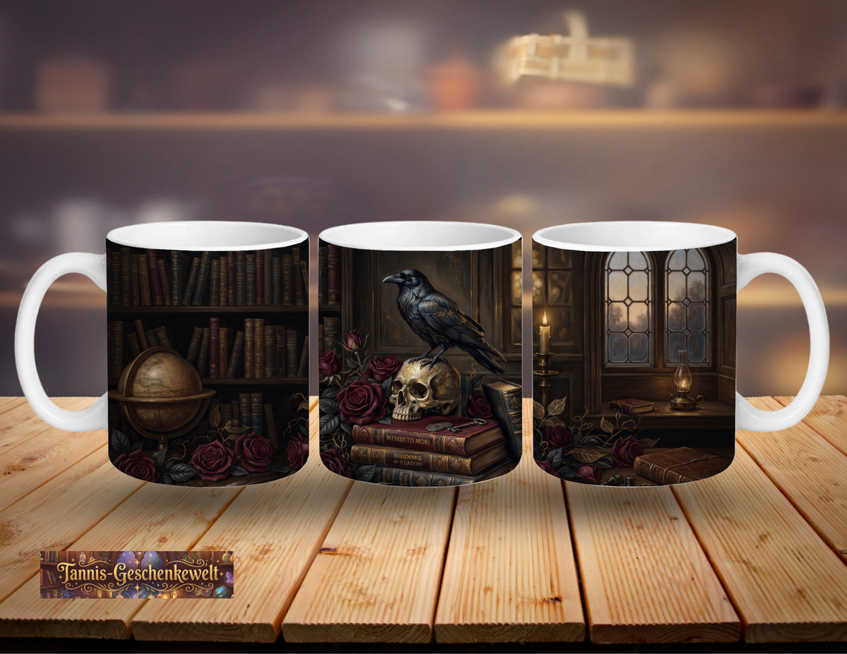 Rabe auf Schädel – Gothic Tasse
