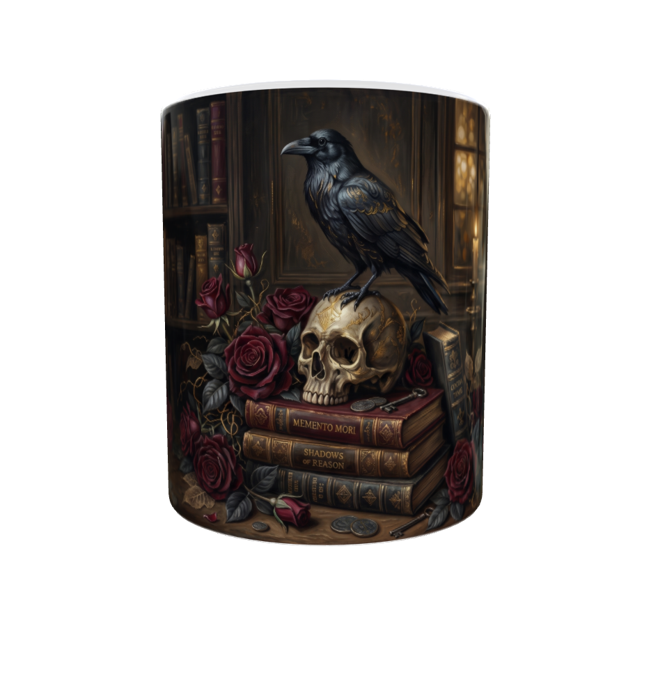 Rabe auf Schädel – Gothic Tasse